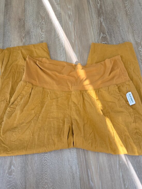 Old Navy Pants - NWT Old Navy Maternity Rollover Waist Linen Blend Wide Leg Pants Gold XXL